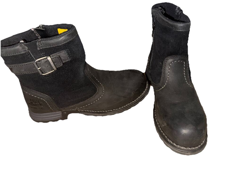Caterpillar Jace Women's 7.5 Steel Toe Work Boots Black Leather Suede Zip